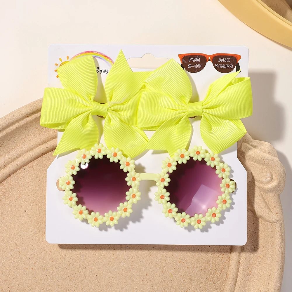 Cheer Bow Hairclips And Retro Flower Sunglasses Set For Kids 11