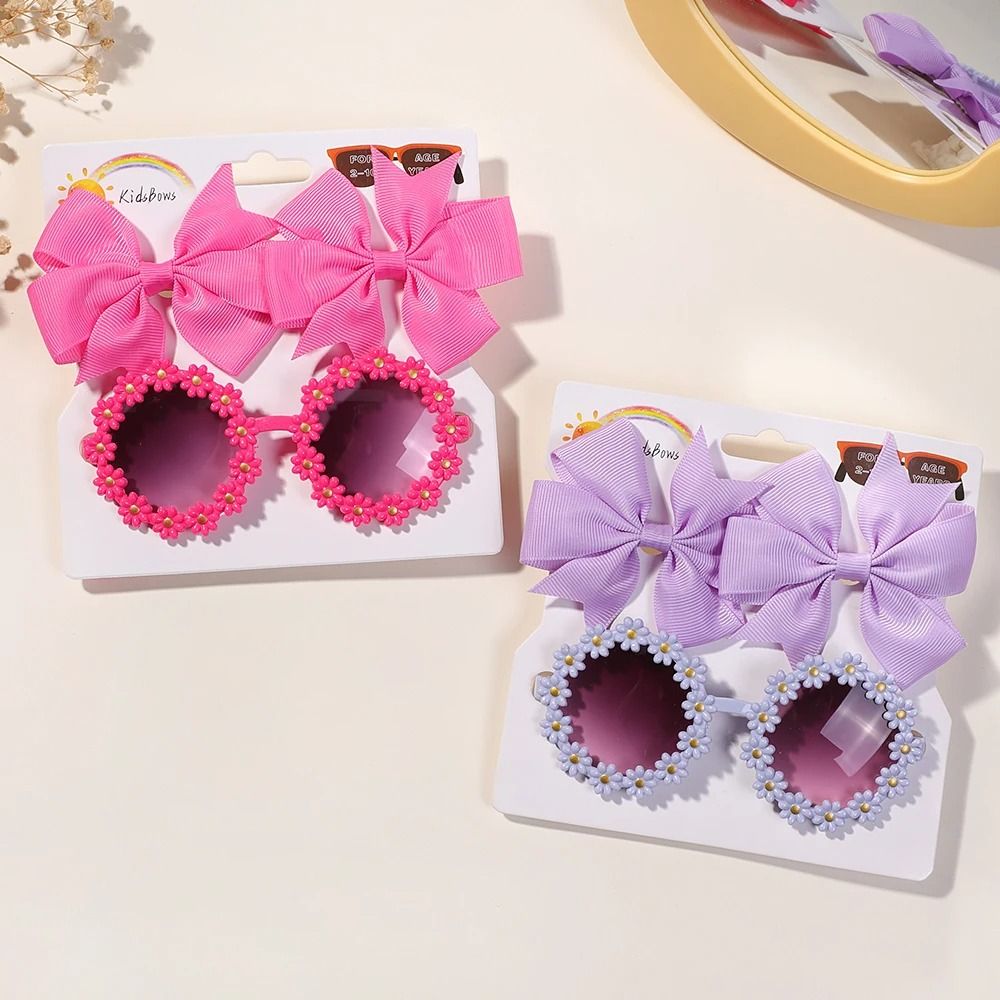 Cheer Bow Hairclips And Retro Flower Sunglasses Set For Kids 3