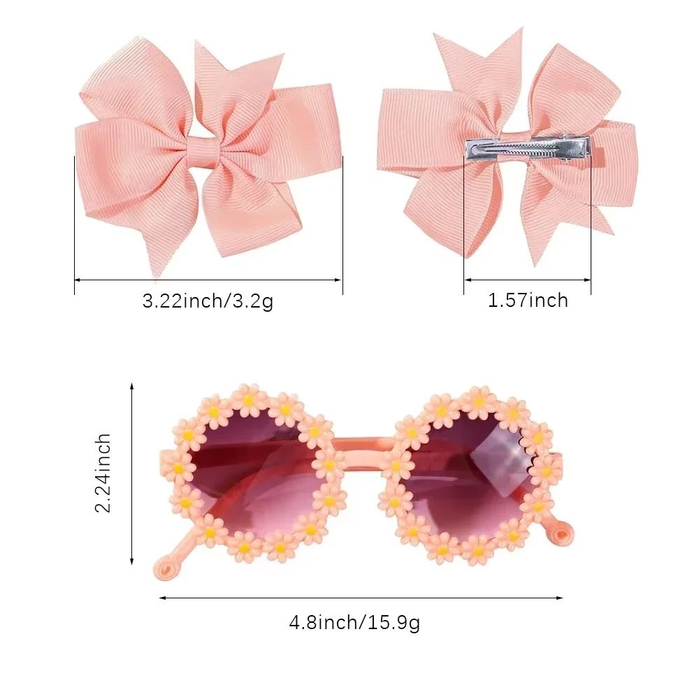 Cheer Bow Hairclips And Retro Flower Sunglasses Set For Kids 5