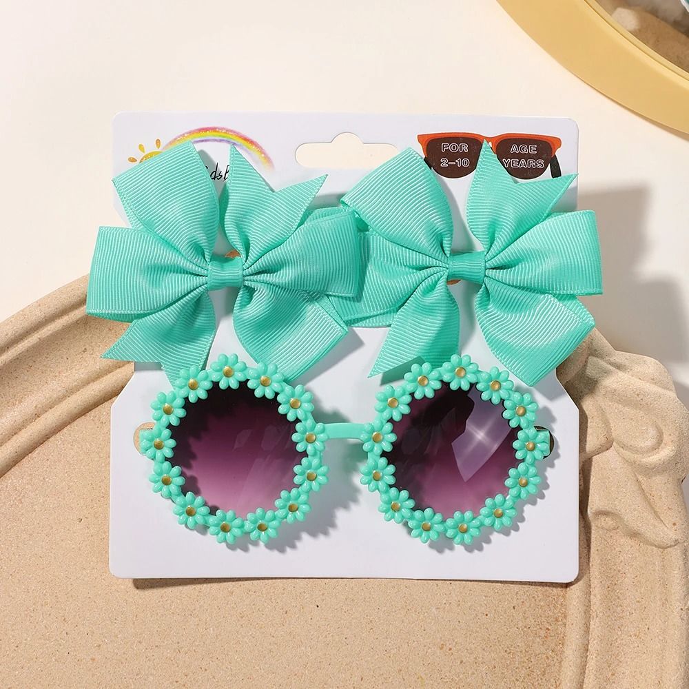 Cheer Bow Hairclips And Retro Flower Sunglasses Set For Kids 6