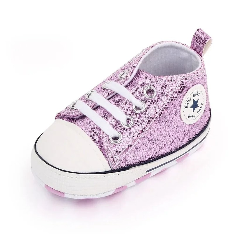 Newborn Sequined Canvas Baby Sneakers Soft Sole Non Slip Walking Shoes 4