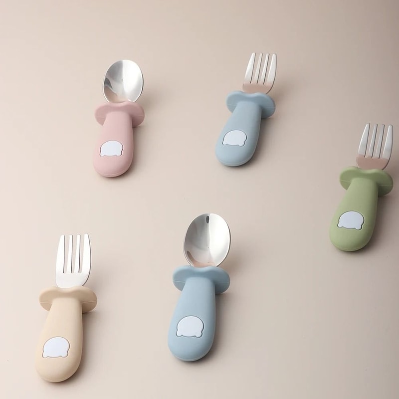 Baby Panda Shape Silicone Spoon And Fork Stainless Steel Feeding Set 1