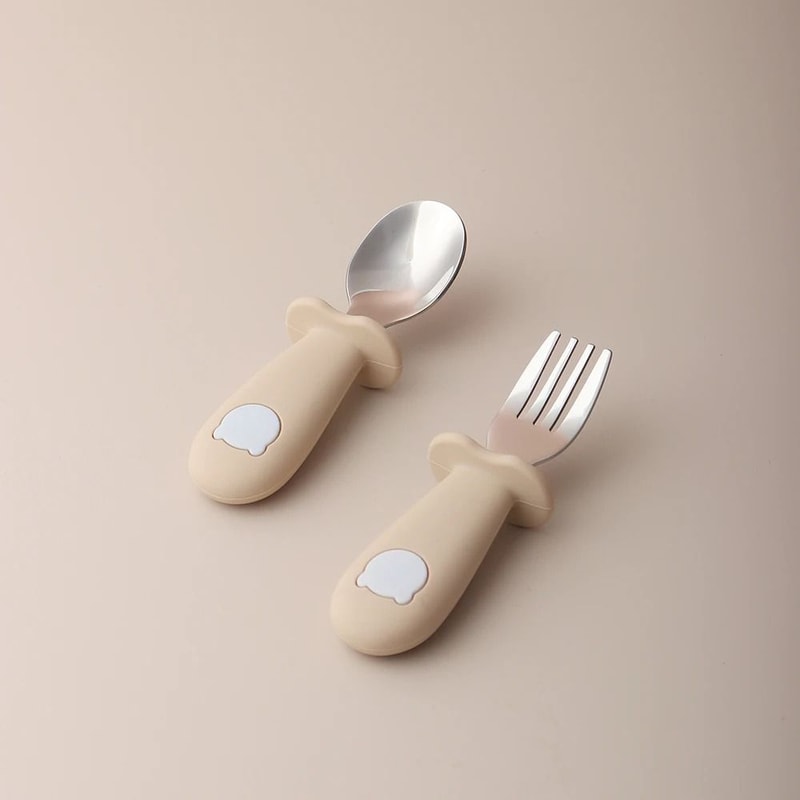 Baby Panda Shape Silicone Spoon And Fork Stainless Steel Feeding Set 9