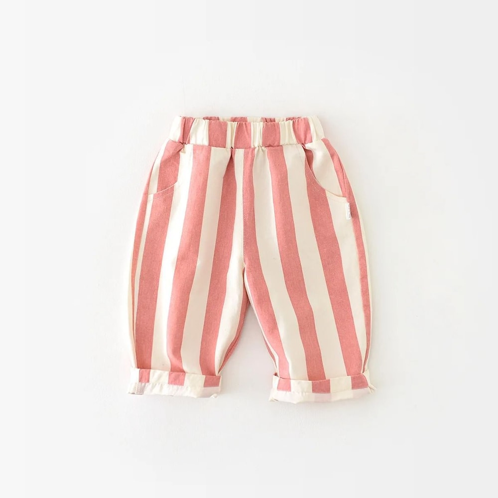 Autumn Loose Striped Baby Cotton Casual Pants With Pockets 7