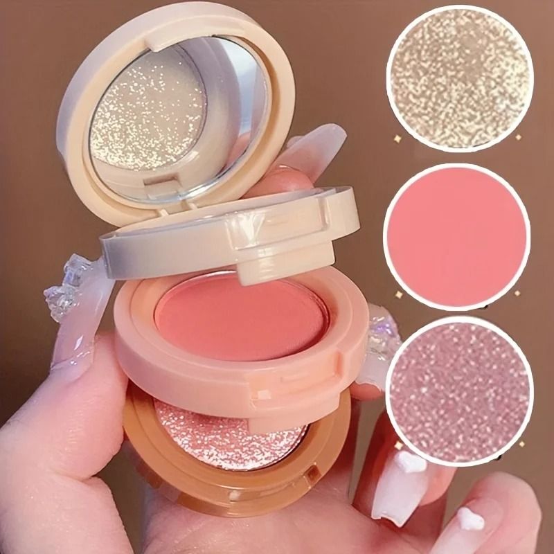3 In 1 Makeup Palette Matte Pearlescent Glitter Blush Highlighter Contour Set 6