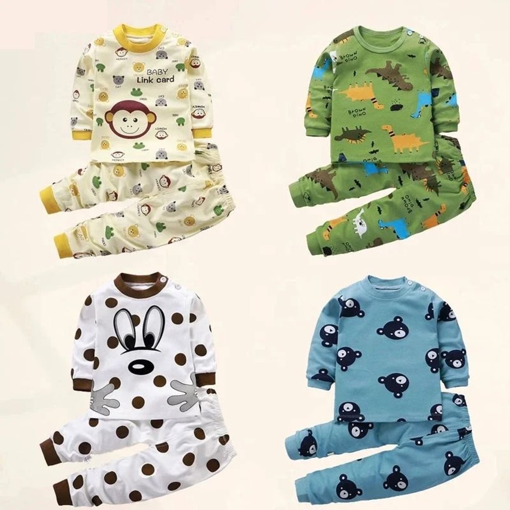 Kids Cotton Autumn Winter Sleepwear Set Soft Warm Pajamas For Boys And Girls 0
