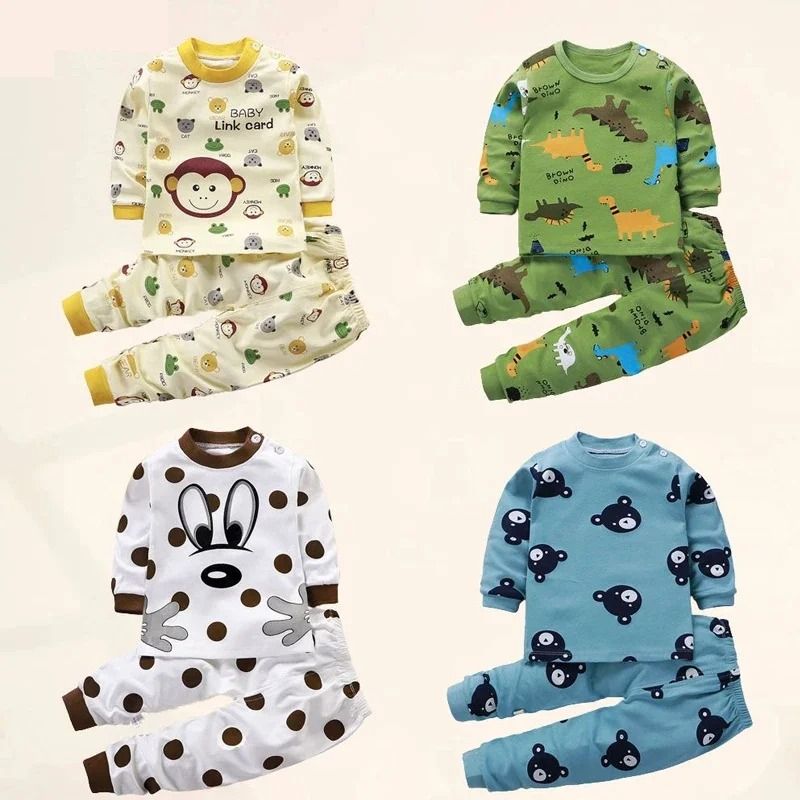 Kids Cotton Autumn Winter Sleepwear Set Soft Warm Pajamas For Boys And Girls 0