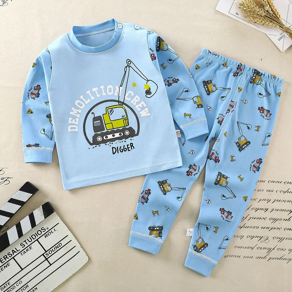 Kids Cotton Autumn Winter Sleepwear Set Soft Warm Pajamas For Boys And Girls 12