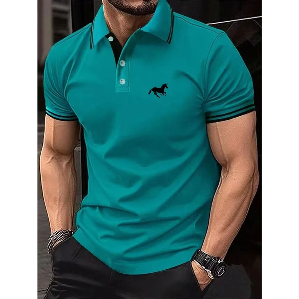 Men Classic Short Sleeve Polo Shirt Casual Button Lapel Top 5