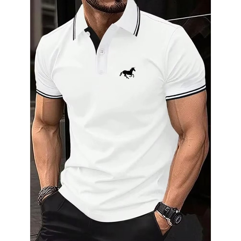 Men Classic Short Sleeve Polo Shirt Casual Button Lapel Top 7