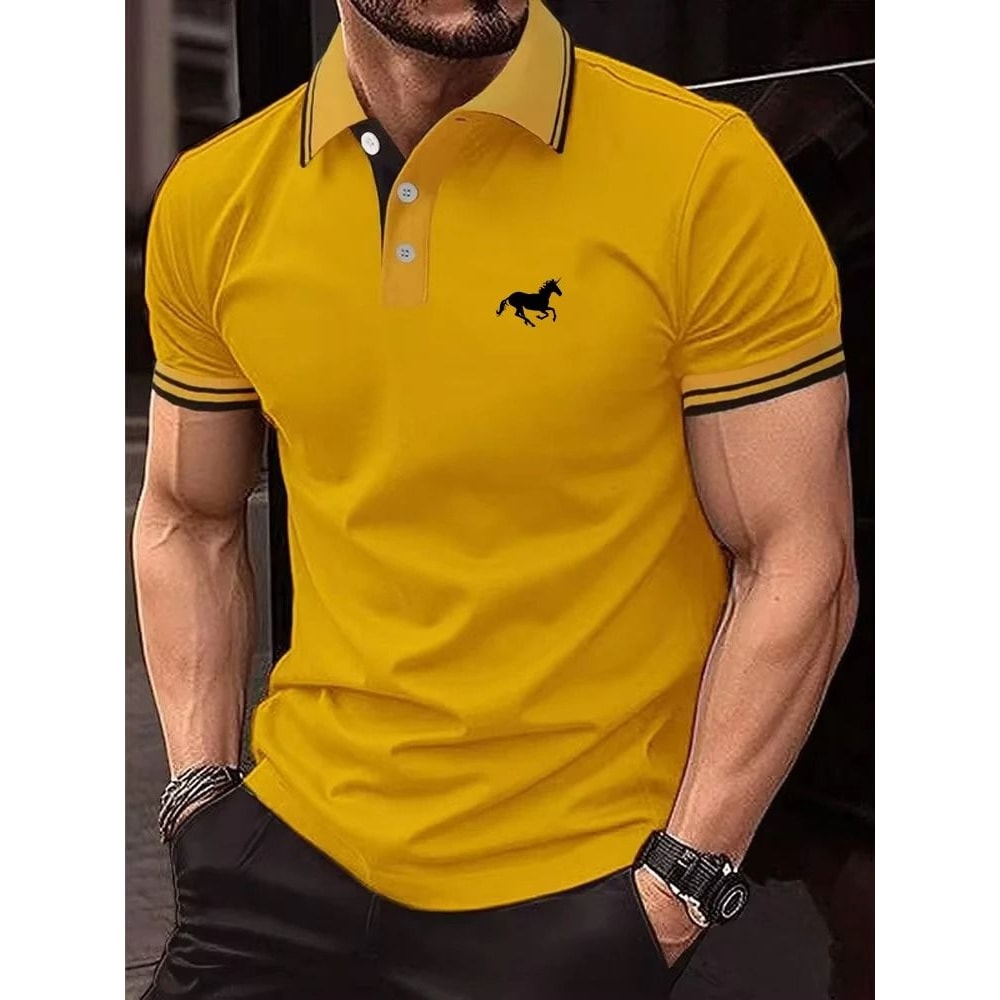 Men Classic Short Sleeve Polo Shirt Casual Button Lapel Top 8
