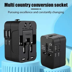 universal travel adapter with dual usb ports for eu uk us and au outlets
