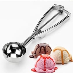 stainless steel ice cream scoop with spring release for easy digging and serving