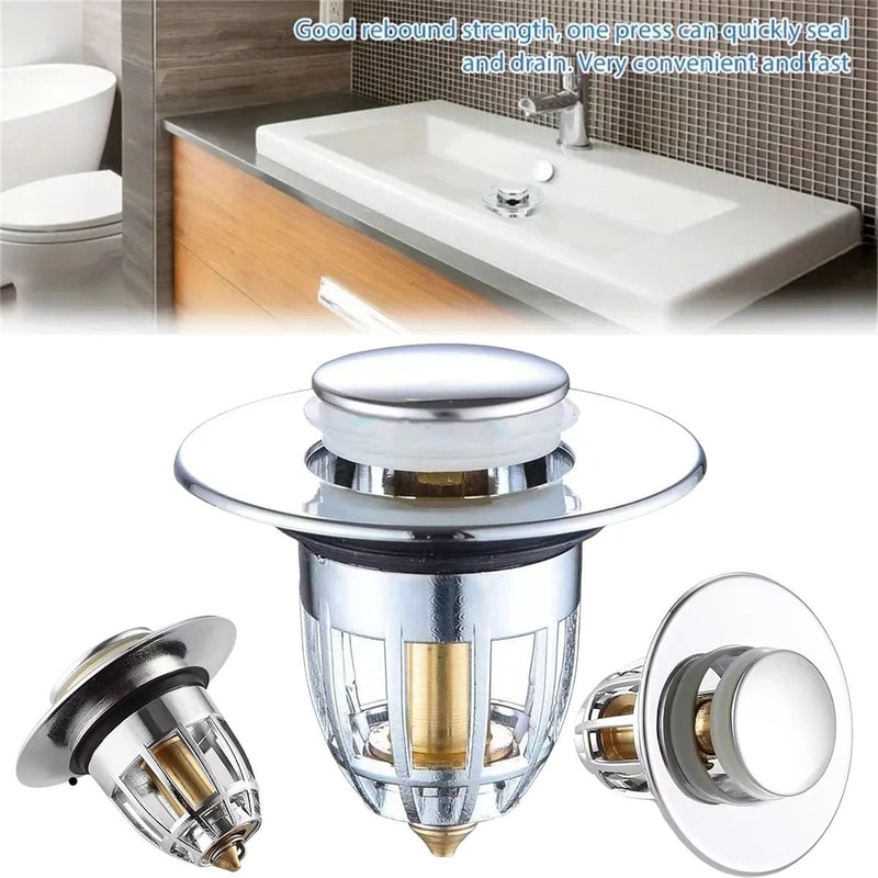 Universal Rebound Drain Plug Filter Basin Popup Sink Drain Stopper With Hair Catcher 1