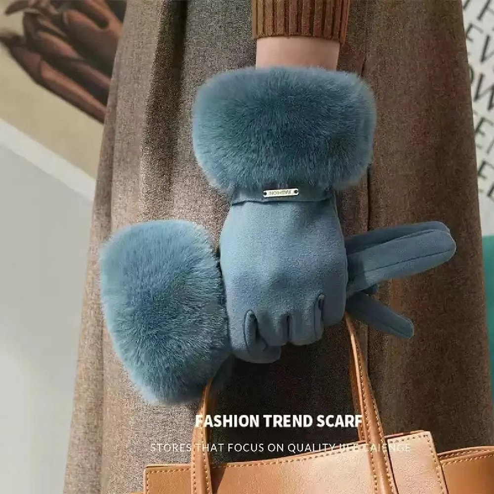 Winter Women Warm Plush Touch Screen Suede Gloves 1