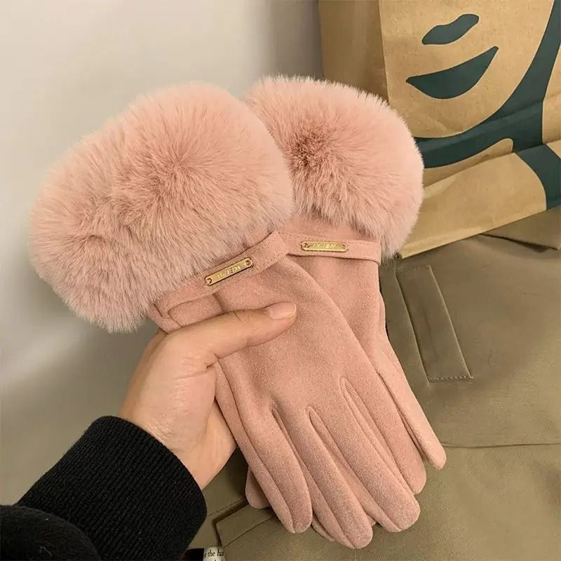 Winter Women Warm Plush Touch Screen Suede Gloves 10