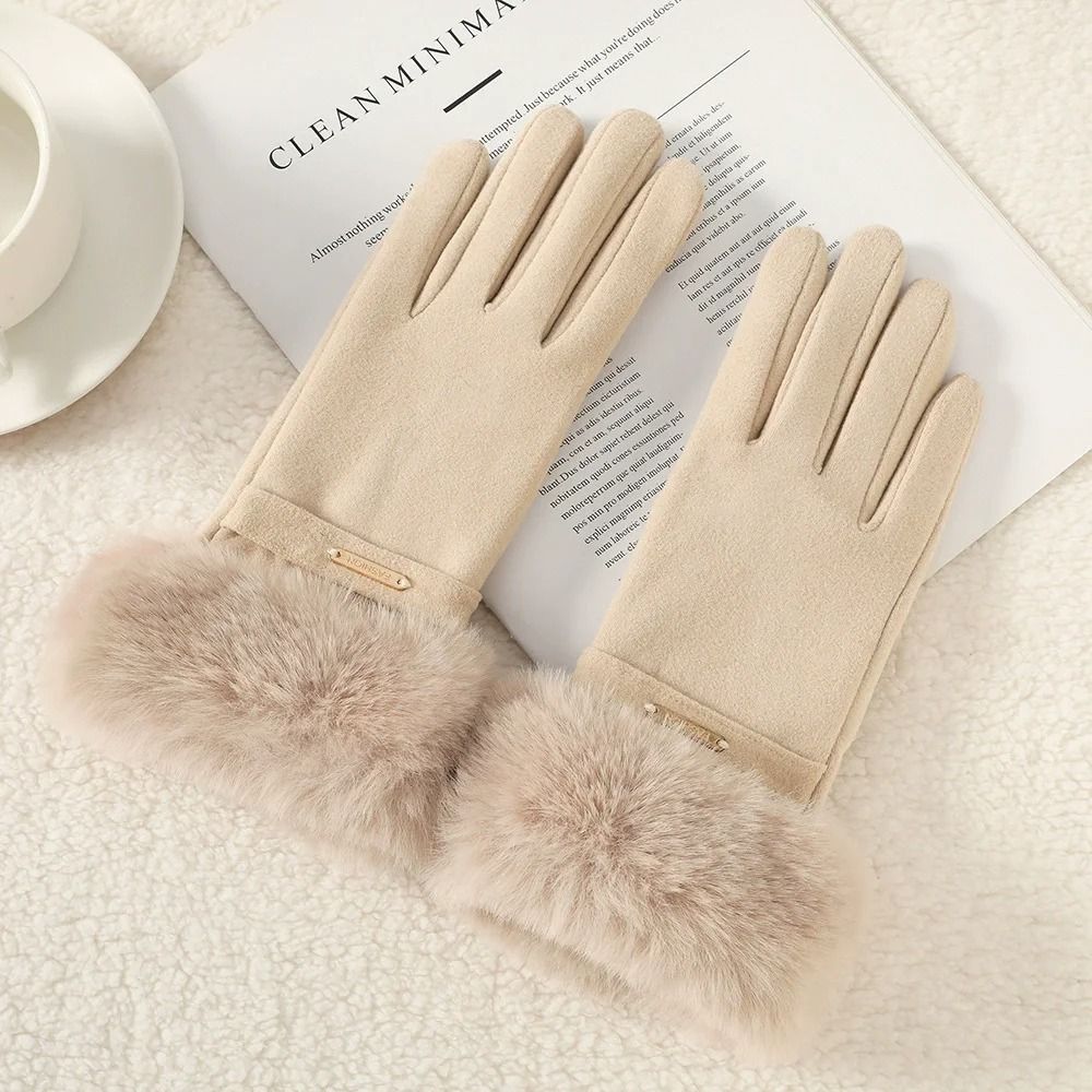 Winter Women Warm Plush Touch Screen Suede Gloves 12