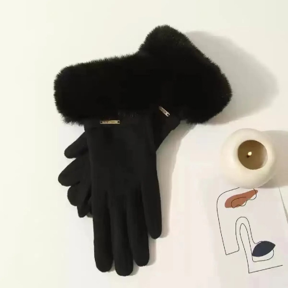 Winter Women Warm Plush Touch Screen Suede Gloves 2