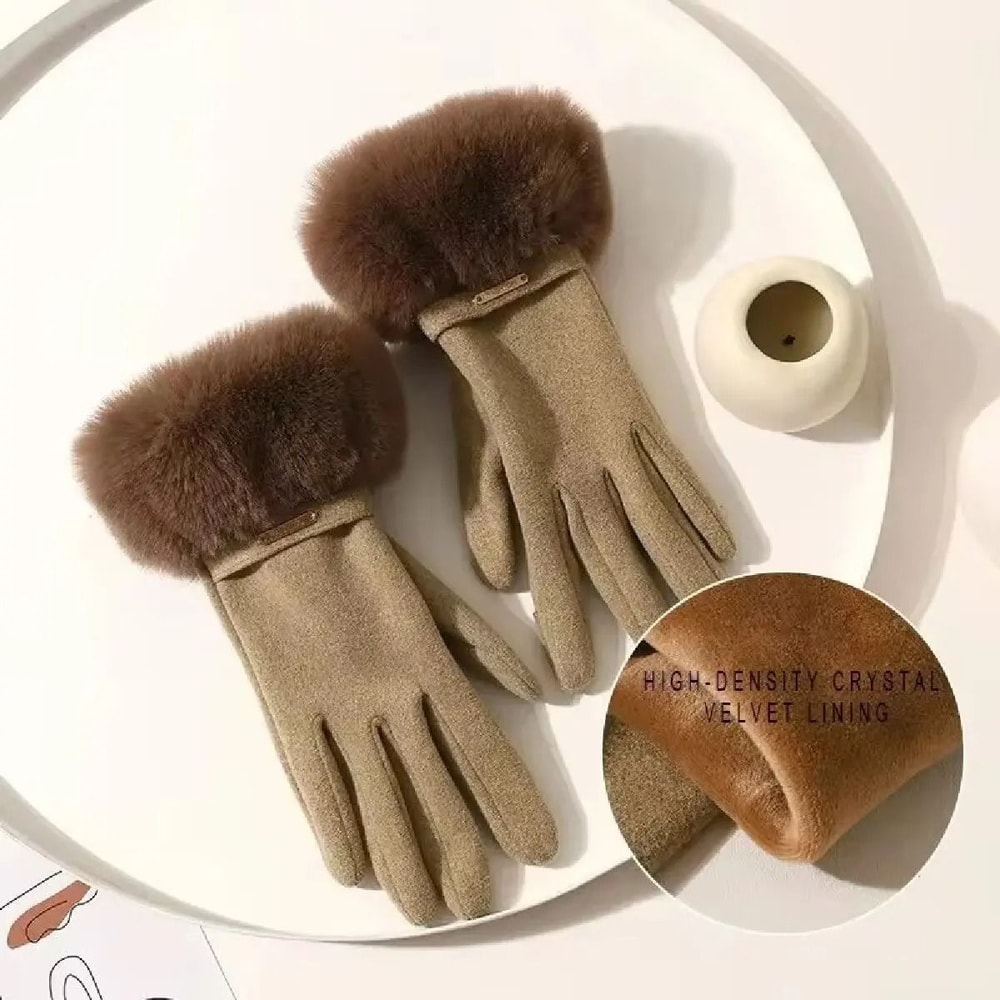 Winter Women Warm Plush Touch Screen Suede Gloves 3