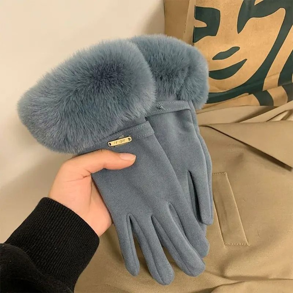 Winter Women Warm Plush Touch Screen Suede Gloves 8