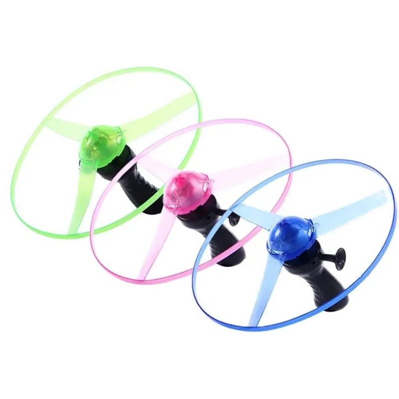 Kids Luminous Flying Disc Propeller Toy With LED Lighting Pull String Launcher 6