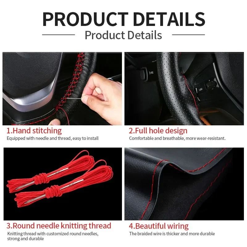 Genuine Leather Steering Wheel Cover With Braided Grip And Anti Scratch Protection 4
