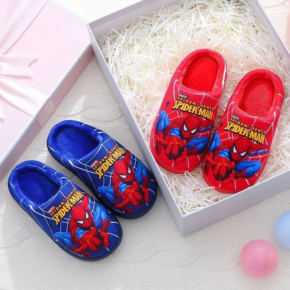 Cartoon Spiderman Cotton Slippers For Kids With Warm Lining And Indoor Comfort 1