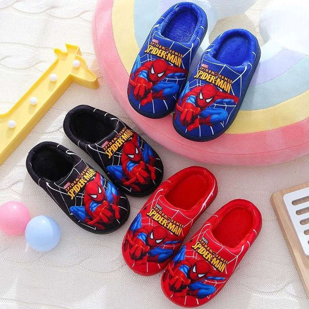 Cartoon Spiderman Cotton Slippers For Kids With Warm Lining And Indoor Comfort 2