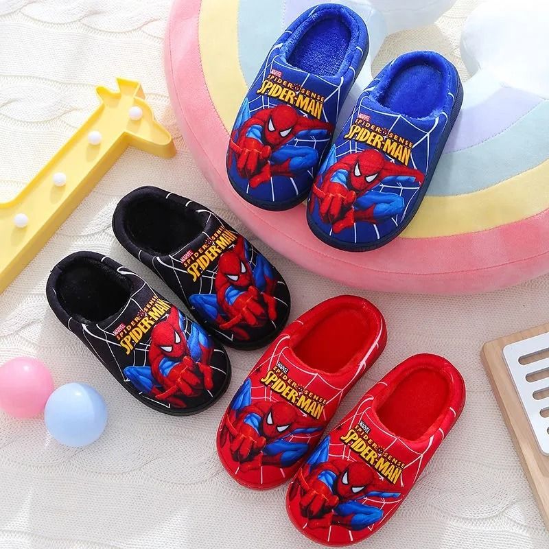 Cartoon Spiderman Cotton Slippers For Kids With Warm Lining And Indoor Comfort 2