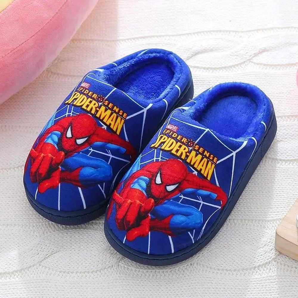 Cartoon Spiderman Cotton Slippers For Kids With Warm Lining And Indoor Comfort 7