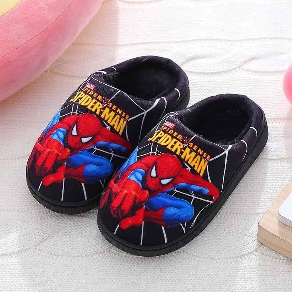 Cartoon Spiderman Cotton Slippers For Kids With Warm Lining And Indoor Comfort 8