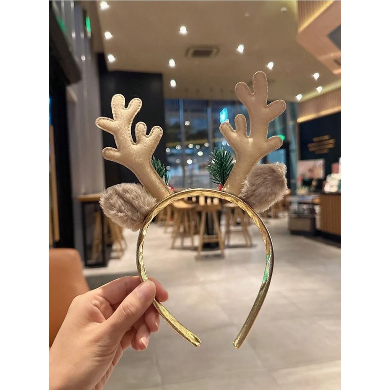 Gold Sequin Deer Horn Christmas Headband With Bells And Festive Holiday Accents 3