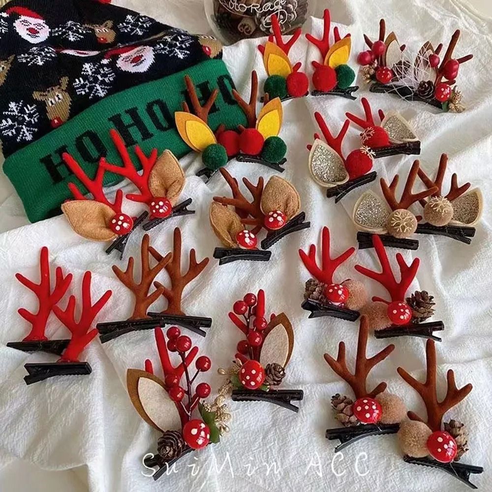 Christmas Antler Hair Clips With Deer Ears And Fluffy Accents For Festive Holiday Styling 1