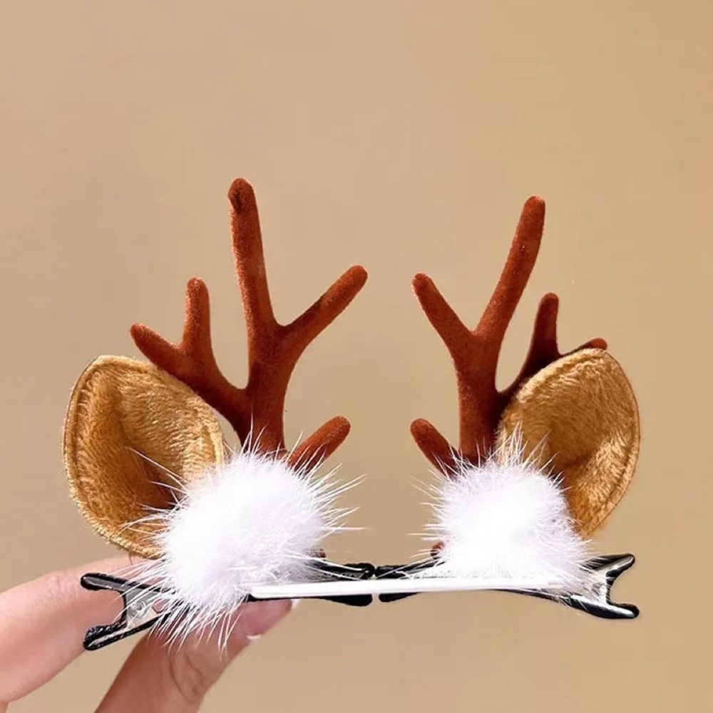 Christmas Antler Hair Clips With Deer Ears And Fluffy Accents For Festive Holiday Styling 12