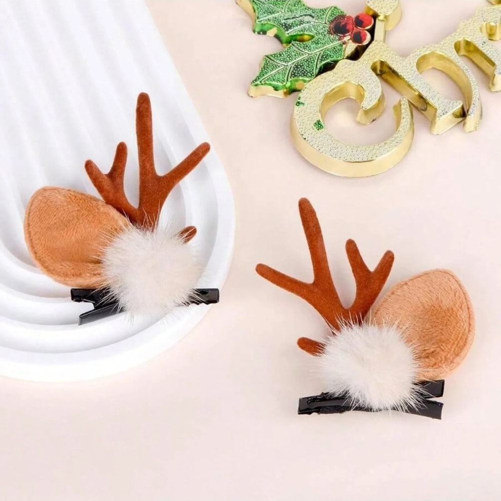 Christmas Reindeer Antler Hair Clips With Cute Deer Ears For Festive Holiday Styling 2