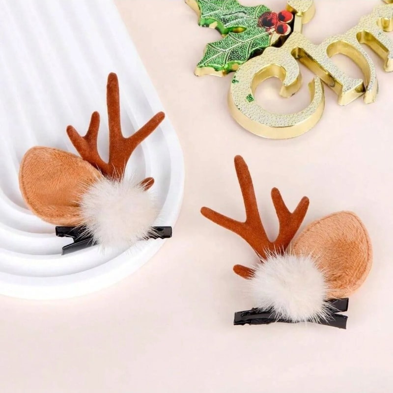 Christmas Reindeer Antler Hair Clips With Cute Deer Ears For Festive Holiday Styling 2