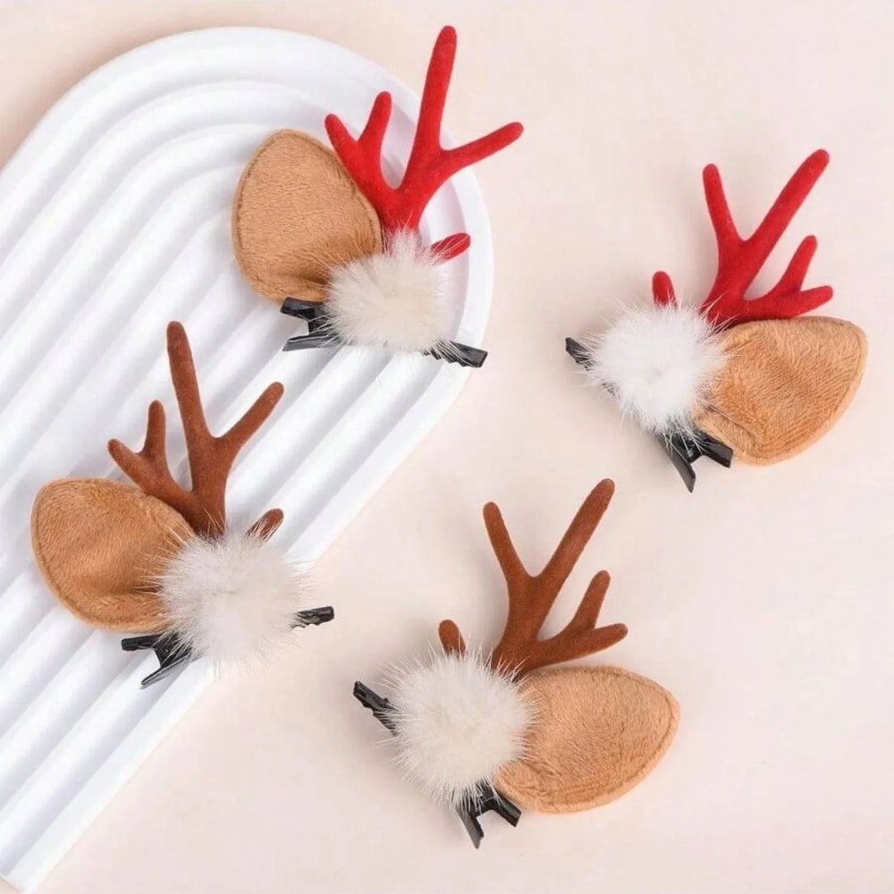Christmas Reindeer Antler Hair Clips With Cute Deer Ears For Festive Holiday Styling 3
