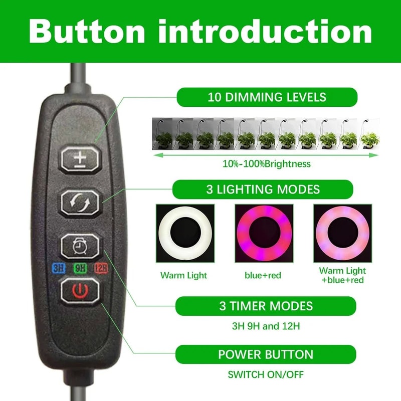 Adjustable Full Spectrum LED Plant Growth Light With Three Color Modes And Dimmable Stand 2