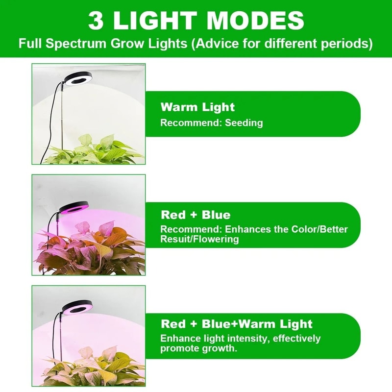 Adjustable Full Spectrum LED Plant Growth Light With Three Color Modes And Dimmable Stand 3
