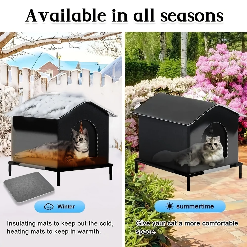 Outdoor Insulated Cat House With Elevated Shelf And Cushion For Warm Winter Shelter 5