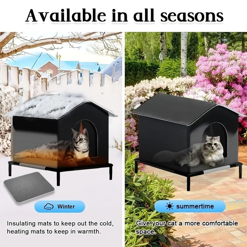 Outdoor Insulated Cat House With Elevated Shelf And Cushion For Warm Winter Shelter 5