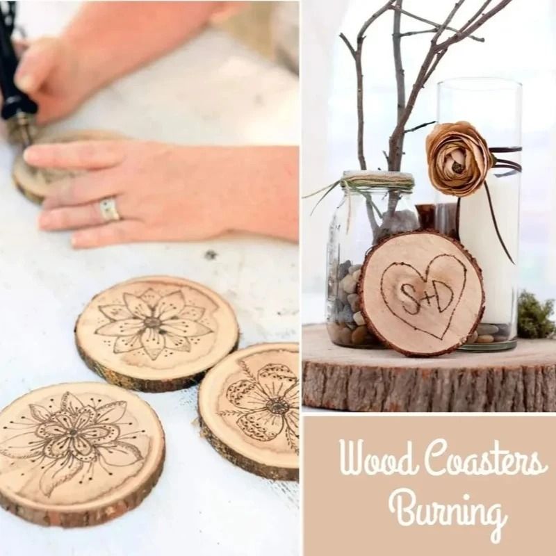 Natural Pine Wood Slices For DIY Crafts Thick Unfinished Log Discs With Bark For Art Wedding And Pa 3