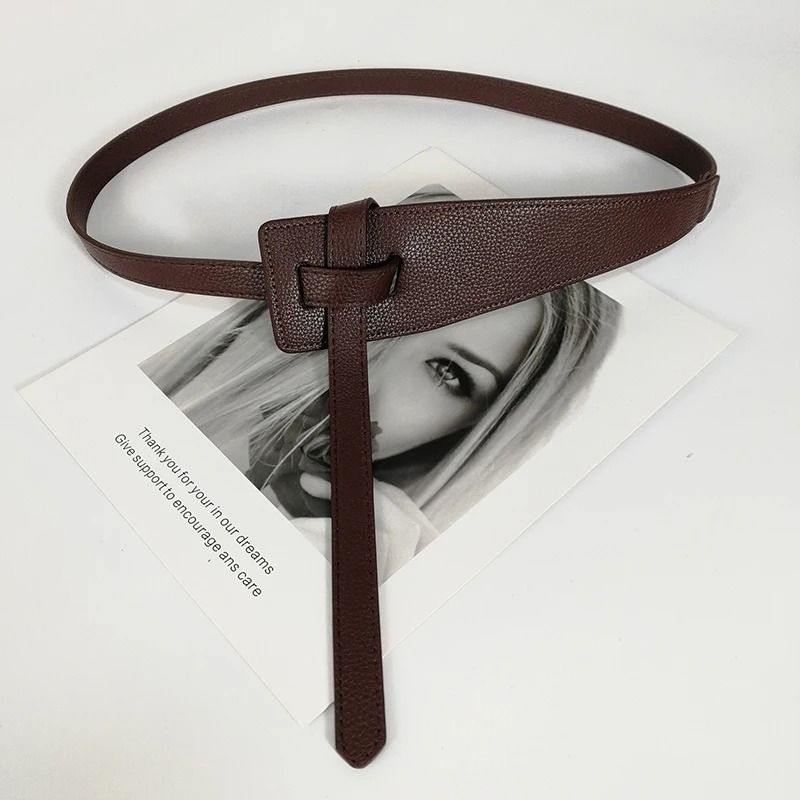 High Quality Soft PU Leather Knot Waist Belt For Women Long Adjustable Corset Style Waistband 1