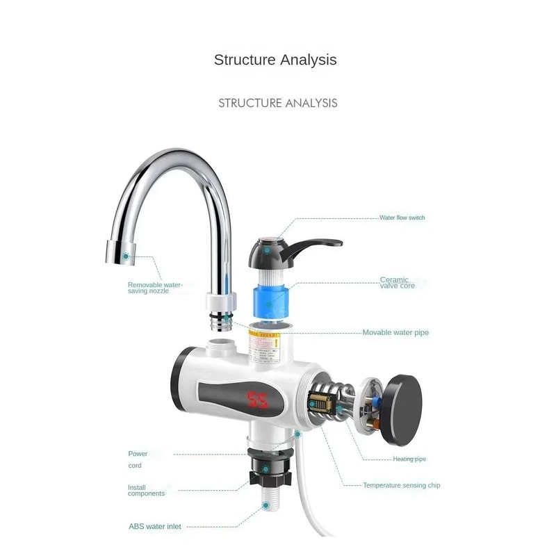 3000W Electric Instant Hot Water Faucet Tankless Kitchen Water Heater Tap With LED Temperature Disp 5