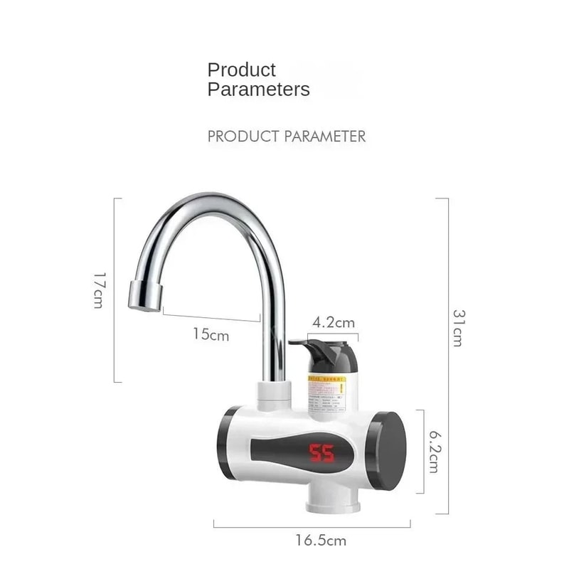 3000W Electric Instant Hot Water Faucet Tankless Kitchen Water Heater Tap With LED Temperature Disp 6