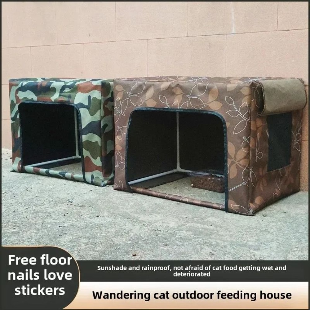 Outdoor Stray Cat Feeding House With Waterproof Canopy Rain Shelter Durable Oxford Cloth Nest 0