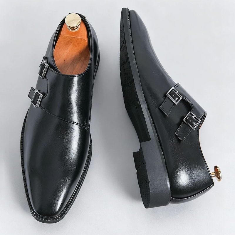 Classic Retro Monk Strap Leather Shoes For Men With Pointed Toe And Buckle Comfortable Business And 2