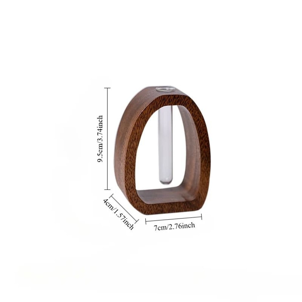 Solid Wood Flower Vase With Glass Tube For Mini Water Grown Plants 6