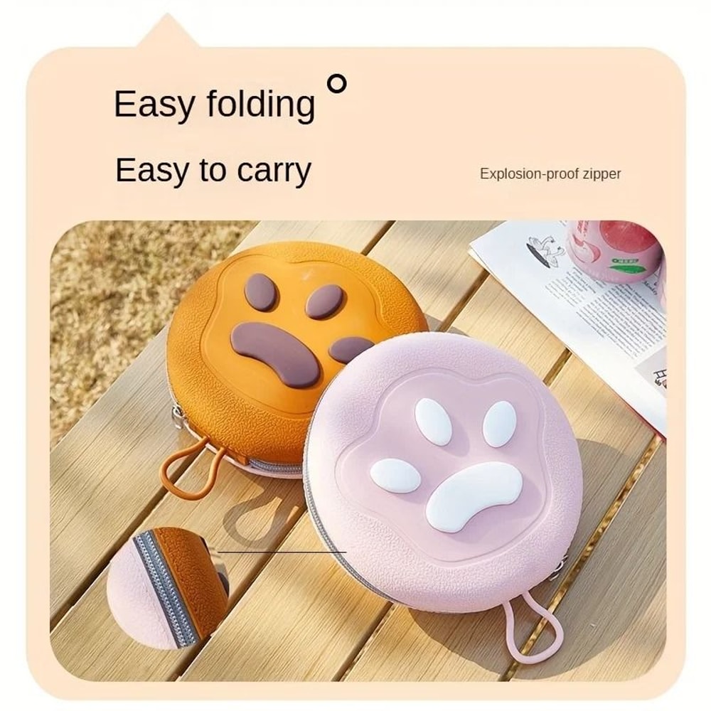 Foldable Silicone Double Dog Bowl Portable Travel Feeding Set 4