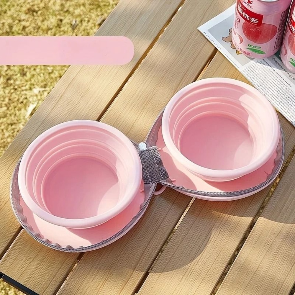Foldable Silicone Double Dog Bowl Portable Travel Feeding Set 9